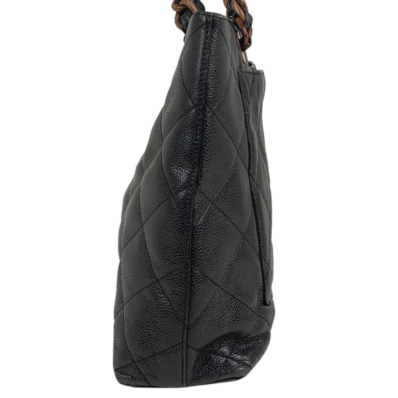 Chanel Skin Matelasse Chain Bag Style Wood Tote Black Cocomark Caviar - Picture 1 of 15